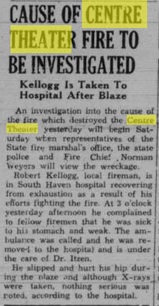 Centre Theater - Feb 2 1945 Article On Fire Investigation